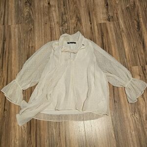 Zara Cream Ruffled Scarf Collar Blouse